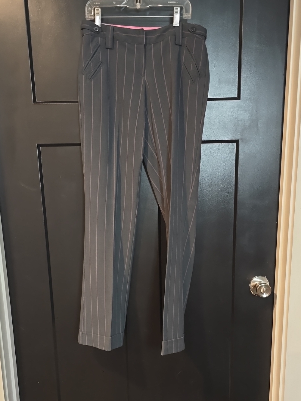 No Boundaries Pink-Lined Dark Pinstripe Pants